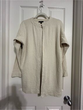 Eileen Fisher Cream Quilted Open Front Coat